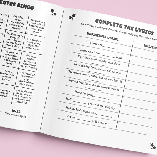 Musical Theatre Activity Puzzle Book TWO | Word search | Crossword | Challenges | Cosy Stagey Gift BOOK TWO