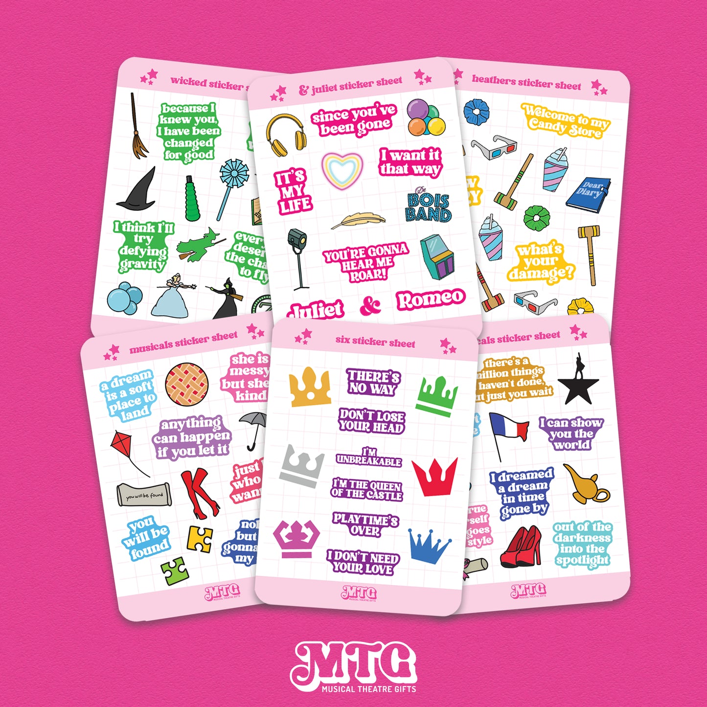 Musical Theatre themed sticker sheets pack bundle - All 6 designs included
