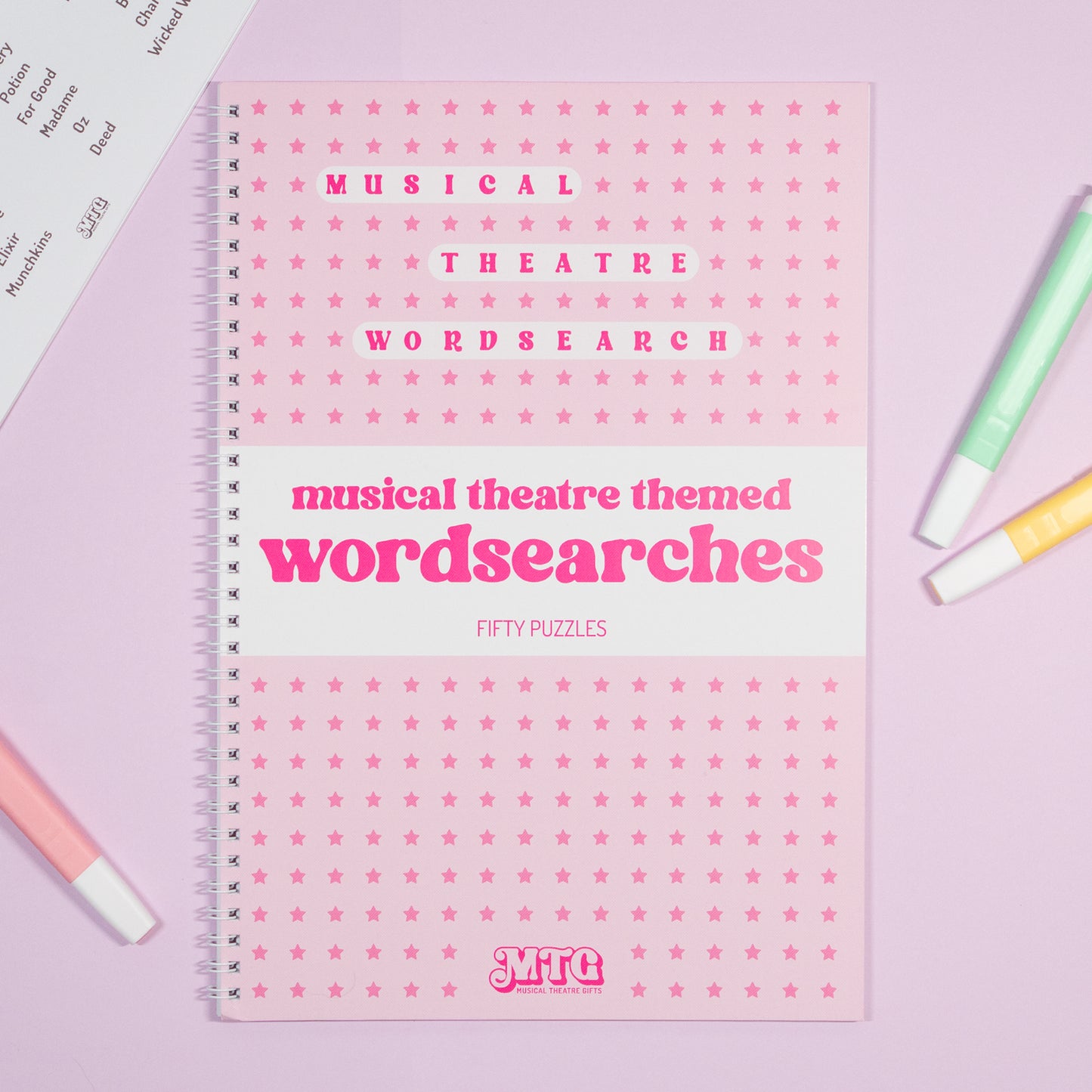 Musical Theatre Wordsearch Book – 50 Puzzles | A4 Wirebound Puzzle Book | Perfect Gift for Stagey Fans