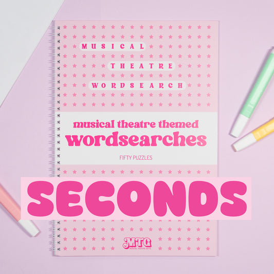 SECONDS | Musical Theatre Wordsearch Book – 50 Puzzles | A4 Wirebound Puzzle Book